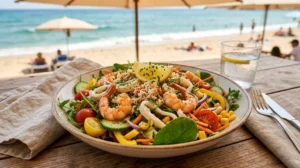 Trouver une plage avec terrasse et salades fraîches près de soi