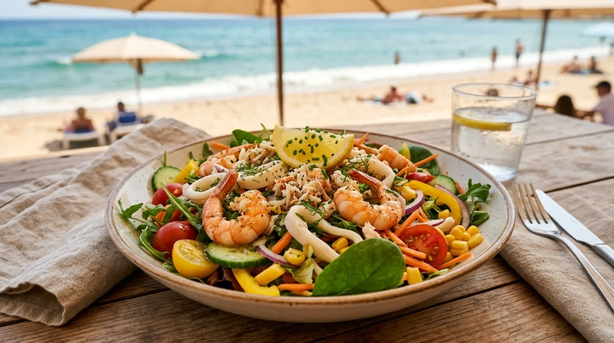 Trouver une plage avec terrasse et salades fraîches près de soi