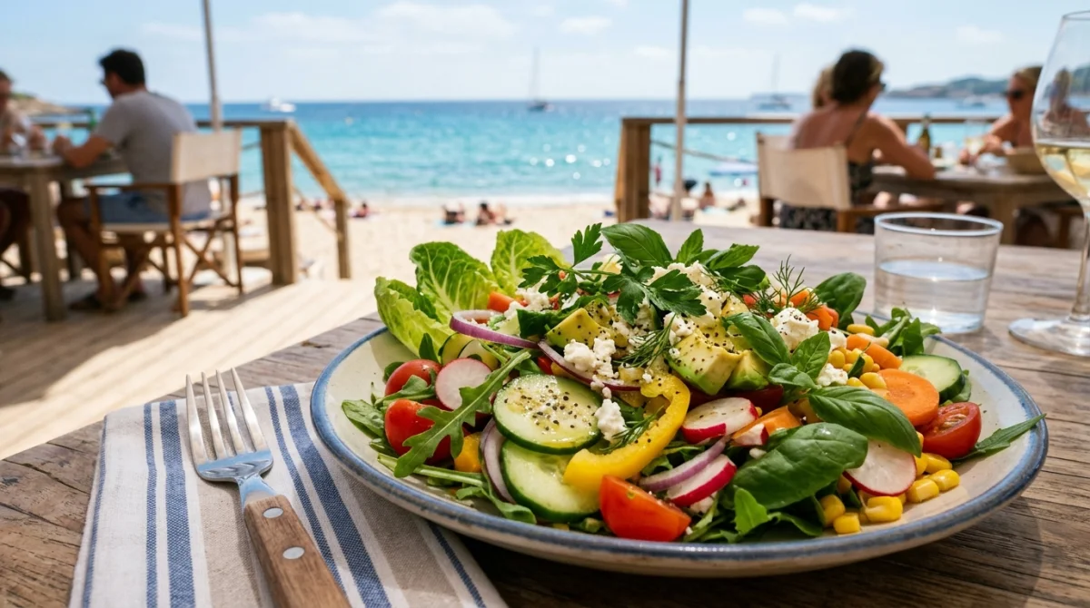 Trouver une plage avec terrasse et salades fraîches près de soi